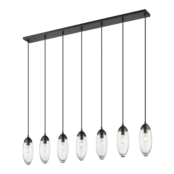 Z-Lite Arden Linear Chandelier, 7-Light, 4.75 In.W x 54 In.L x 12 In.H, Matte Black/Clear 651P-7L-MB - main